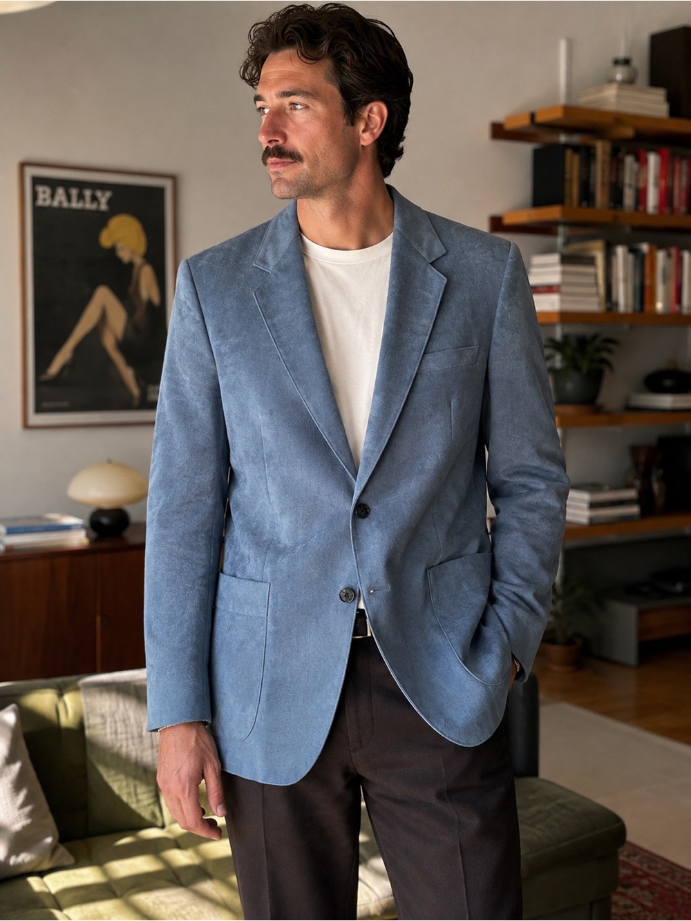 Vintage Sears Powder Blue Faux Suede Blazer 42